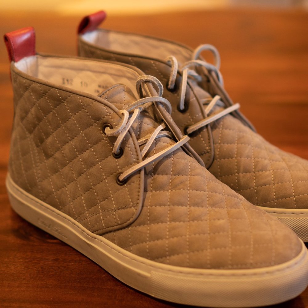 DEL TORO - Made in Italy Gray Quilted Leather High Top Chukka Sneakers